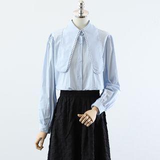 Puff-sleeve Tie-neck Blouse / Midi A-line Skirt / Argyle Print Sweater Vest