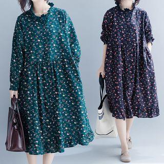 Floral Print Frill Collar Shirtdress