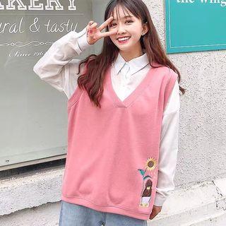 V-neck Flower Embroidered Vest