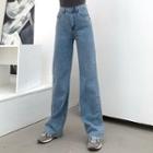 Plain Wide Leg Split Jeans