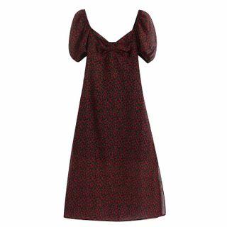 Puff-sleeve Maxi A-line Dress