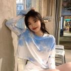 Long-sleeve Tie Dye T-shirt Blue & White - One Size