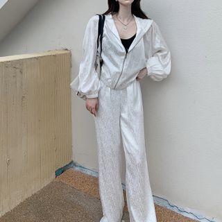 Hooded Zip Cropped Jacket / Wide-leg Pants