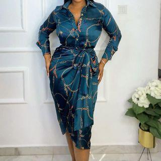 Long-sleeve Print Sheath Shirt Dress