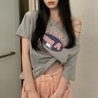 Short-sleeve Off Shoulder Lettering T-shirt