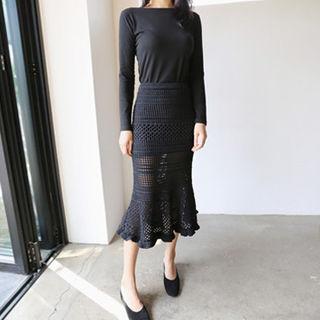 Pointelle-knit Midi Skirt
