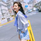Set: Long-sleeve Striped Shirt + Shawl