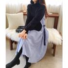 Inset Turtle-neck Top Stripe Shirtdress Black - One Size