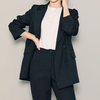 Notched-lapel Double-breasted Stripe Jacket