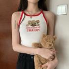 Contrast Trim Bear Print Cropped Camisole Top