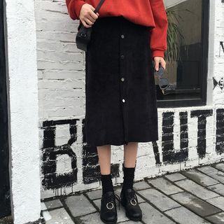 Plain Velvet High-waist A-line Midi Skirt