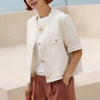 Fringed Buttoned Linen Jacket