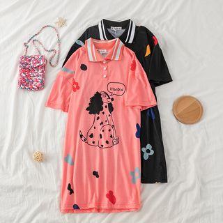 Dog Print Short-sleeve Polo Shirt Dress