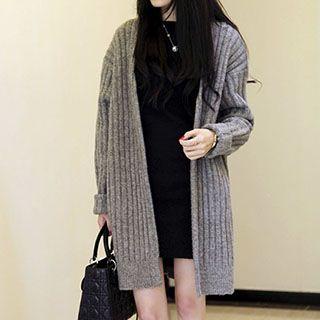 Plain Long Ribbed Cardigan