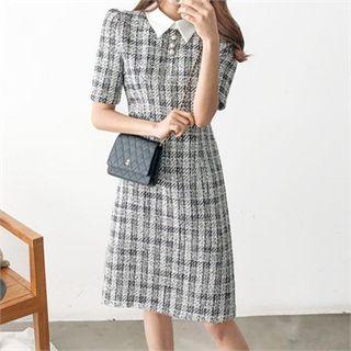 Collared Wool Blend Tweed Dress