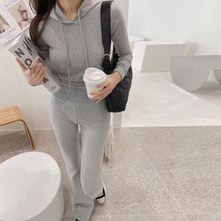 Set: Slim-fit Cropped Hoodie + Bootcut Pants