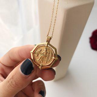 Embossed Pendant Sterling Silver Necklace L283 - Gold - One Size