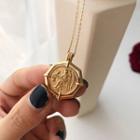 Embossed Pendant Sterling Silver Necklace L283 - Gold - One Size