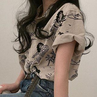 Short-sleeve Mermaid Print Shirt