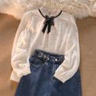 Ribbon Lace Blouse / Wide Leg Jeans