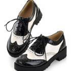 Faux Leather Wing-tip Block Heel Oxfords