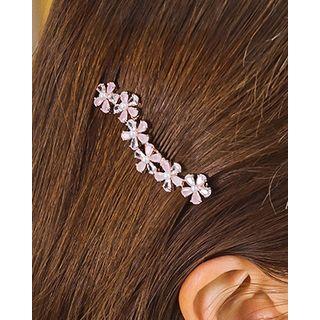 Faux-pearl Rhinestone Flower Hair Barrette Pink - One Size