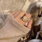 Flower Glaze Faux Pearl Alloy Open Ring Gold - One Size