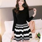 Stripe Short-sleeve A-line Dress