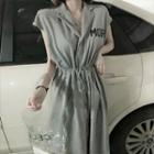 Cap-sleeve Drawstring Midi A-line Dress