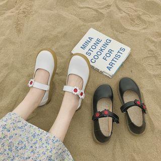 Round-toe Flower Accent Mary Jane Flats