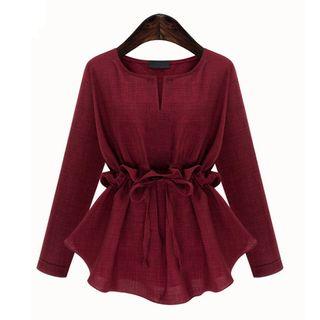 Drawstring Waist Long Sleeve Blouse