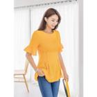 Plus Size Frill-sleeve Pintuck A-line Top