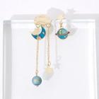 Non-matching Planet & Moon Dangle Earring 1 Pair - 925 Silver Needle - Blue & Gold - One Size