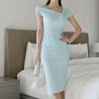 Cap-sleeve Knotted Midi Sheath Dress