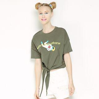 Printed Tie-hem Short-sleeve T-shirt