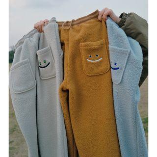 Smiley Face Wide Leg Fleece Pants