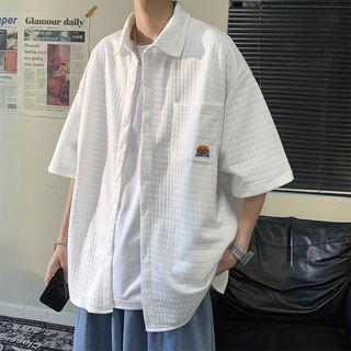 Elbow-sleeve Lettering Textured Shirt