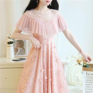 Embroidered A-line Mesh Dress