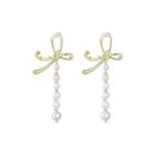 Bow Alloy Faux Pearl Dangle Earring 1 Pair - Dangle Earring - Silver Pin - Faux Pearl - Bow - Gold - One Size