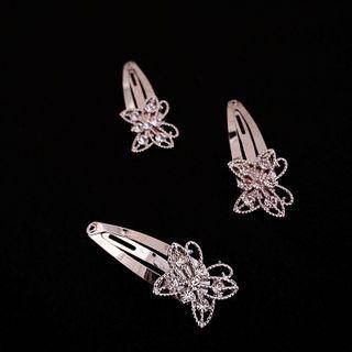 Rhinestone Butterfly Hair Clip Set Of 3 - One Size