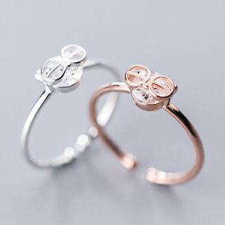 925 Sterling Silver Cat Wear Glasses Open Ring