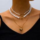 Alloy Flower Faux Pearl Layered Necklace 1 Pc - 0775 - Gold - One Size