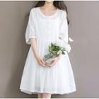 Set: Elbow-sleeve A-line Dress + Slipdress