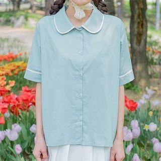 Contrast-piping Short-sleeve Shirt