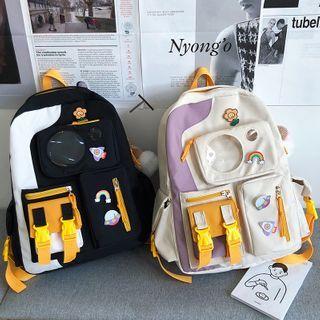 Buckled Pvc Panel Nylon Backpack