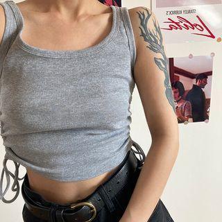 Ribbed Drawstring Cropped Tank Top
