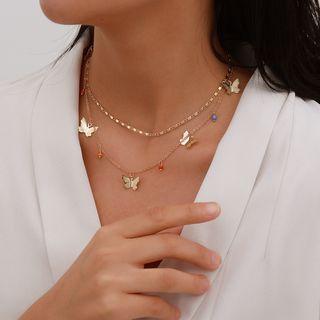 Butterfly Layered Choker Necklace 1032 - Gold - One Size