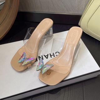 Butterfly Toe-ring Transparent Block Heel Slide Sandals (various Designs)
