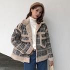 Faux Shearling Plaid Buttoned Jacket