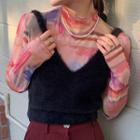 Printed Long-sleeve Top / Fluffy Camisole